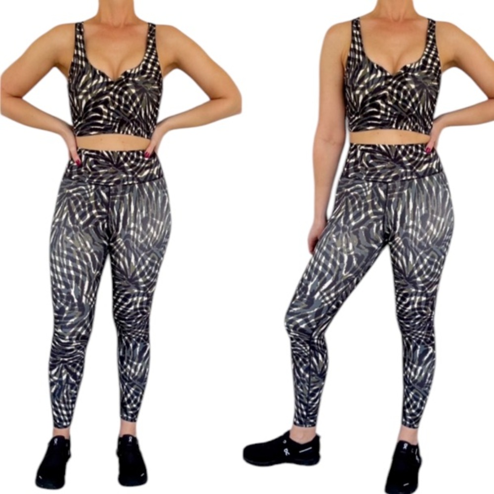 Sage Collective army green tropical matching crop top leggings workout set XS